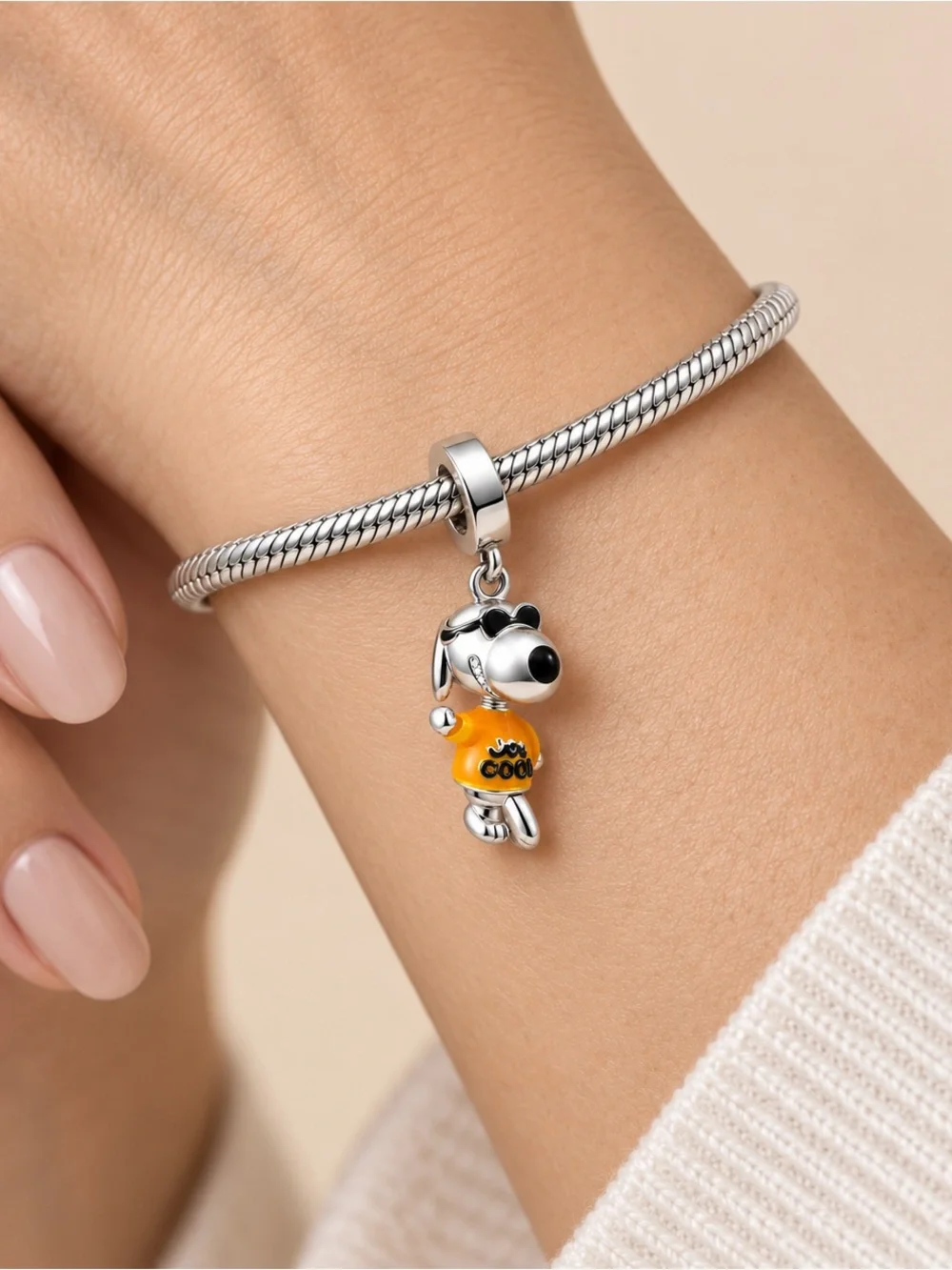 Sterling Silver Dog Charm Pendant with Yellow Shirt